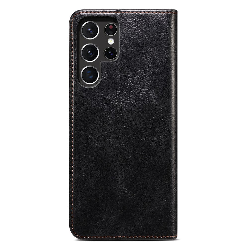 For Samsung Galaxy S22 Ultra 5G Crazy Horse Texture Anti-scratch Waxy PU Leather Magnetic Absorption Wallet Stand Phone Case Cover Shell