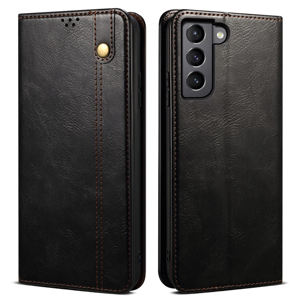 For Samsung Galaxy S22 5G Crazy Horse Texture Waxy PU Leather Magnetic Absorption Wallet Stand Anti-drop Phone Case Cover Shell