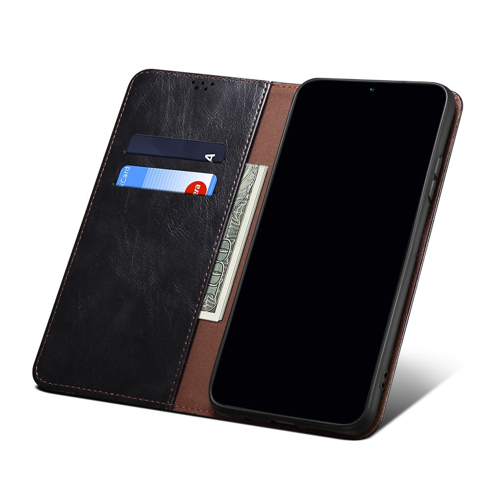 For Samsung Galaxy S22 5G Crazy Horse Texture Waxy PU Leather Magnetic Absorption Wallet Stand Anti-drop Phone Case Cover Shell
