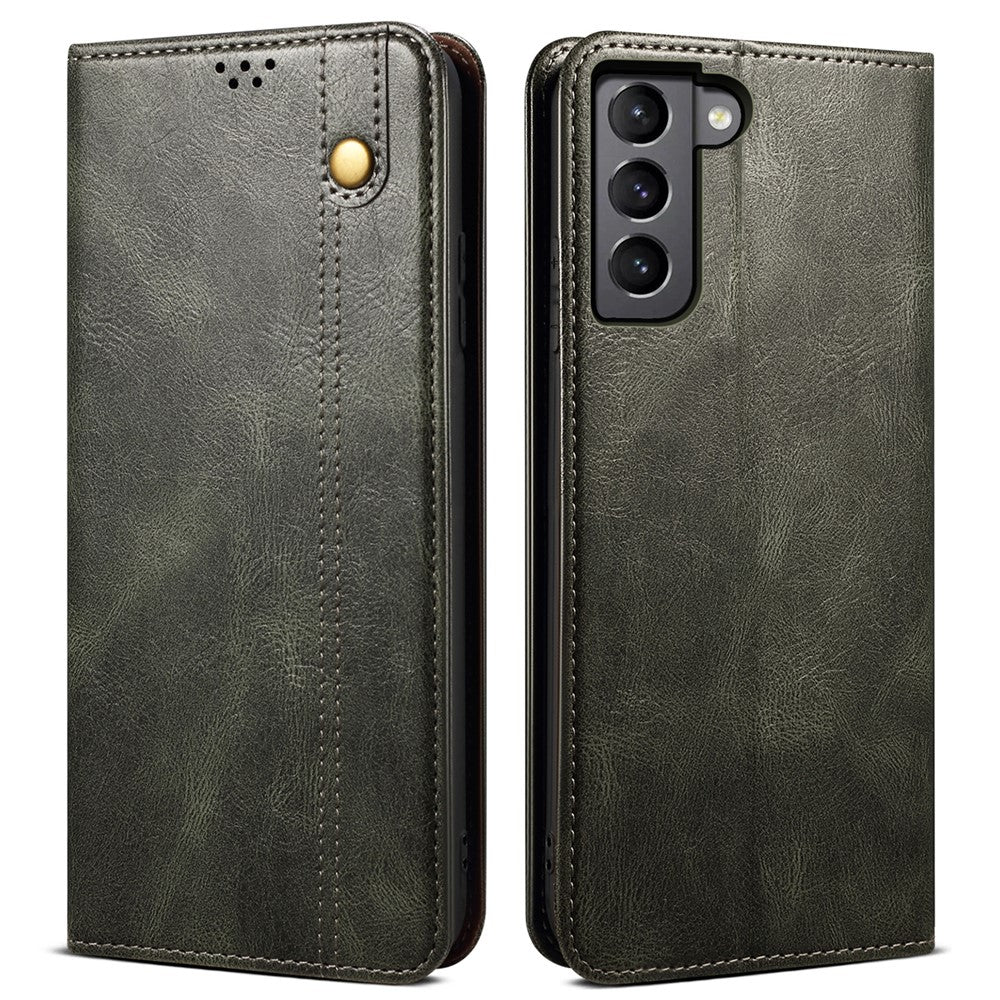 For Samsung Galaxy S22 5G Crazy Horse Texture Waxy PU Leather Magnetic Absorption Wallet Stand Anti-drop Phone Case Cover Shell