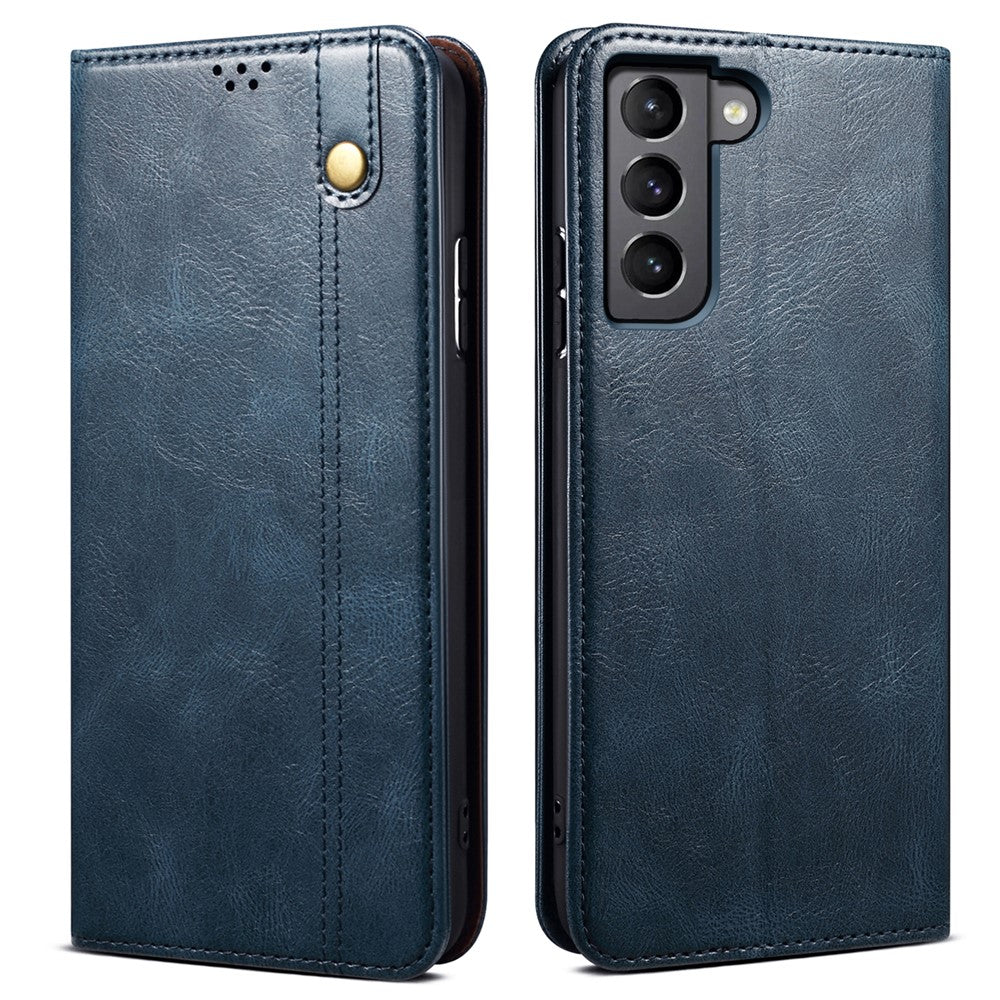 For Samsung Galaxy S22 5G Crazy Horse Texture Waxy PU Leather Magnetic Absorption Wallet Stand Anti-drop Phone Case Cover Shell