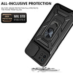 Til Samsung Galaxy A22 5G (EU-version) Anti-fingeraftryk Ring Kickstand Design Slide Kameralinse Cover PC + TPU Hybrid Beskyttende Telefoncover