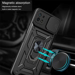 Til Samsung Galaxy A22 5G (EU-version) Anti-fingeraftryk Ring Kickstand Design Slide Kameralinse Cover PC + TPU Hybrid Beskyttende Telefoncover
