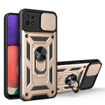 Til Samsung Galaxy A22 5G (EU-version) Anti-fingeraftryk Ring Kickstand Design Slide Kameralinse Cover PC + TPU Hybrid Beskyttende Telefoncover