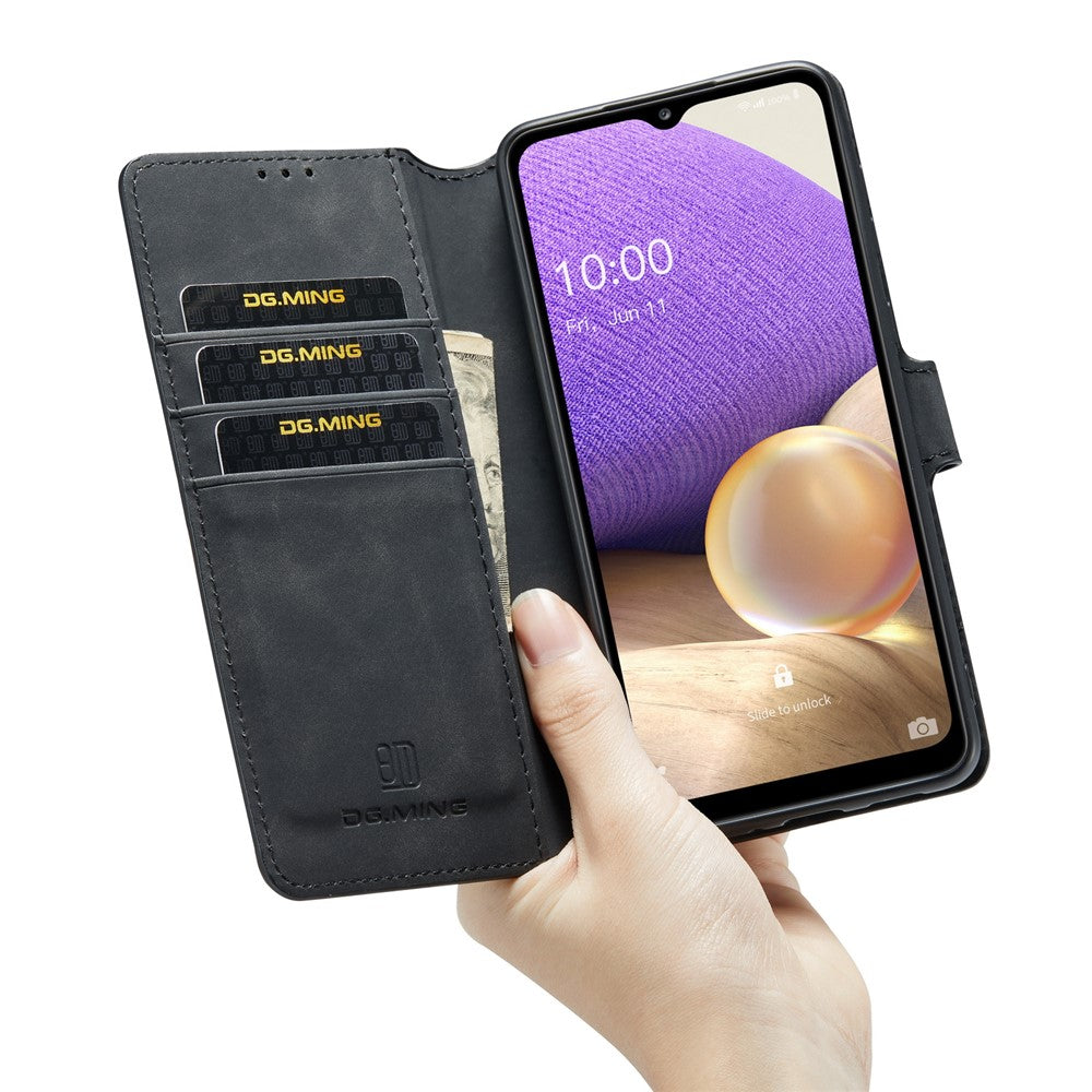 DG.MING För Samsung Galaxy A33 5G Retro Style Magnetisk Stängning Stötsäkert PU Läder Plånboksfodral med Stativ