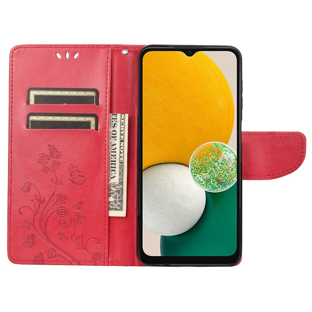 Til Samsung Galaxy A13 4G Anti-ridse Stilfuldt Præget Sommerfugle Læder Telefoncover Praktisk Pung Stand Etui