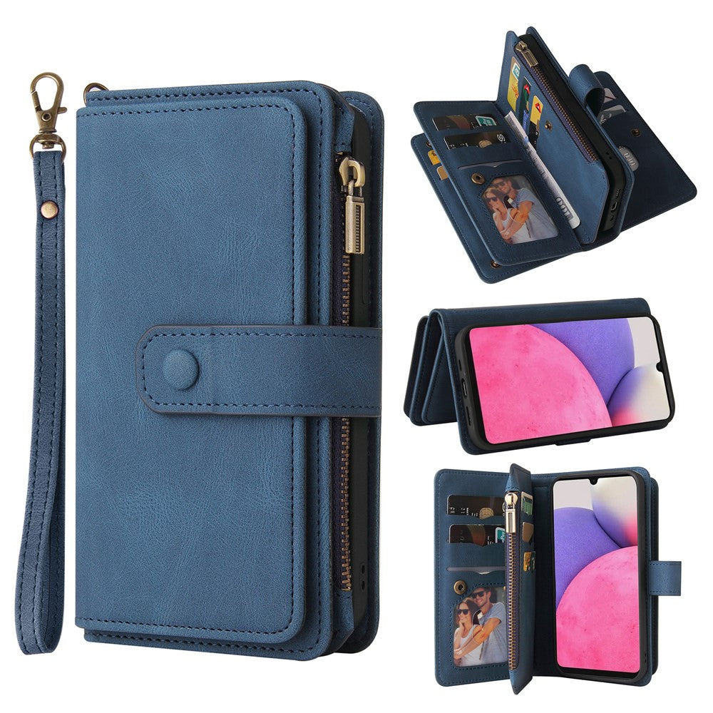 For Samsung Galaxy A13 4G Zipper Wallet Case with 15 Card Slots and Strap Leather Phone Cover