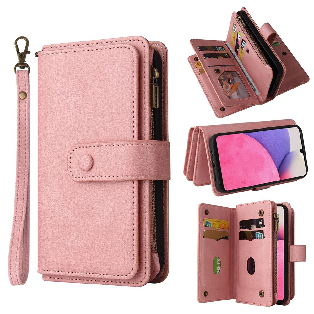 For Samsung Galaxy A13 4G Zipper Wallet Case with 15 Card Slots and Strap Leather Phone Cover