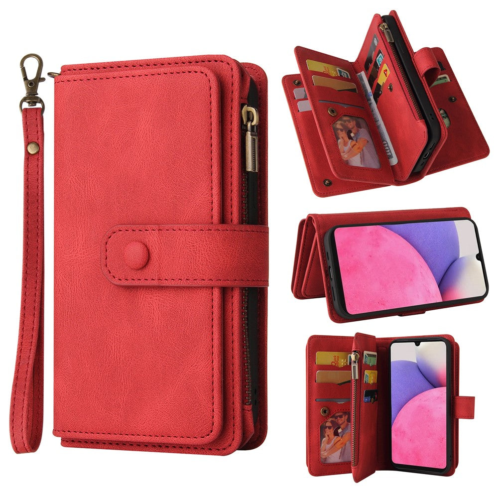 For Samsung Galaxy A13 4G Zipper Wallet Case with 15 Card Slots and Strap Leather Phone Cover
