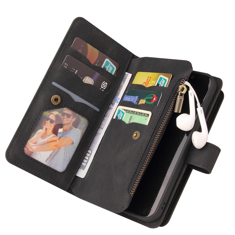 Til Samsung Galaxy A33 5G Etui med Lynlås og Pung, 15 Kortpladser og Rem i Læder