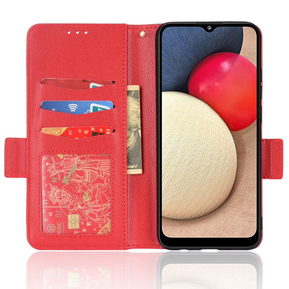Til Samsung Galaxy A02s (164,2 mm) / A03s (164,2 mm) Litchi tekstur PU-læder cover med stander og pung i TPU
