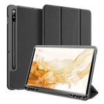 DUX DUCIS DOMO-serien, tredobbelt foldbart PU-læderstativetui til Samsung Galaxy Tab S7 / Tab S8, automatisk dvale/vækning, beskyttende fulddækkende etui med penholder