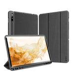DUX DUCIS DOMO-serien, tredobbelt foldbart PU-læderstativetui til Samsung Galaxy Tab S7 / Tab S8, automatisk dvale/vækning, beskyttende fulddækkende etui med penholder