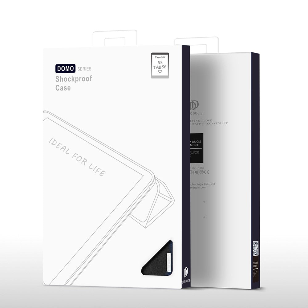 DUX DUCIS DOMO-serien, tredobbelt foldbart PU-læderstativetui til Samsung Galaxy Tab S7 / Tab S8, automatisk dvale/vækning, beskyttende fulddækkende etui med penholder