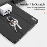 DUX DUCIS DOMO-serien, tredobbelt foldbart PU-læderstativetui til Samsung Galaxy Tab S7 / Tab S8, automatisk dvale/vækning, beskyttende fulddækkende etui med penholder