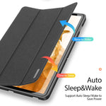 DUX DUCIS DOMO-serien, tredobbelt foldbart PU-læderstativetui til Samsung Galaxy Tab S7 / Tab S8, automatisk dvale/vækning, beskyttende fulddækkende etui med penholder
