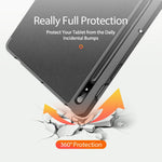 DUX DUCIS DOMO-serien, tredobbelt foldbart PU-læderstativetui til Samsung Galaxy Tab S7 / Tab S8, automatisk dvale/vækning, beskyttende fulddækkende etui med penholder