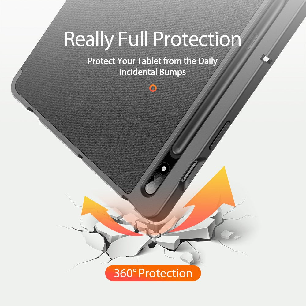 DUX DUCIS DOMO-serien, tredobbelt foldbart PU-læderstativetui til Samsung Galaxy Tab S7 / Tab S8, automatisk dvale/vækning, beskyttende fulddækkende etui med penholder