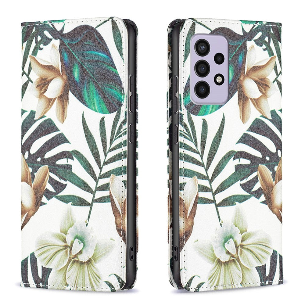 Samsung Galaxy A33 5G Mönstertryck PU-läderfodral Stativ Dold Magnetisk Adsorption Stötsäkert Flip-plånboksfodral