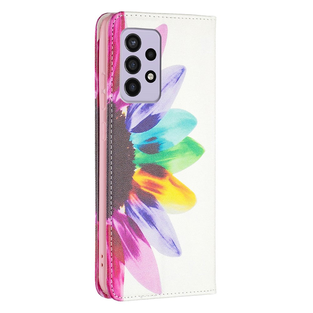 Til Samsung Galaxy A33 5G Mønstertryk PU-læder Cover Stativ Skjult Magnetisk Adsorption Stødsikker Flip Wallet Telefonetui