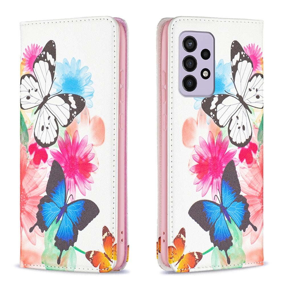 Samsung Galaxy A33 5G Mönstertryck PU-läderfodral Stativ Dold Magnetisk Adsorption Stötsäkert Flip-plånboksfodral