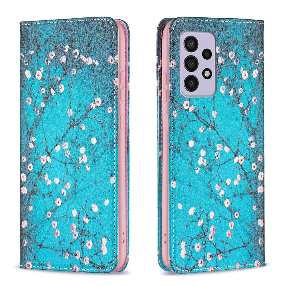 Samsung Galaxy A33 5G Mönstertryck PU-läderfodral Stativ Dold Magnetisk Adsorption Stötsäkert Flip-plånboksfodral