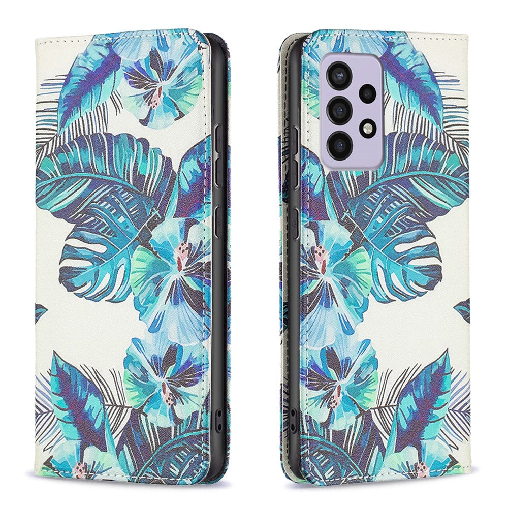 Samsung Galaxy A33 5G Mönstertryck PU-läderfodral Stativ Dold Magnetisk Adsorption Stötsäkert Flip-plånboksfodral