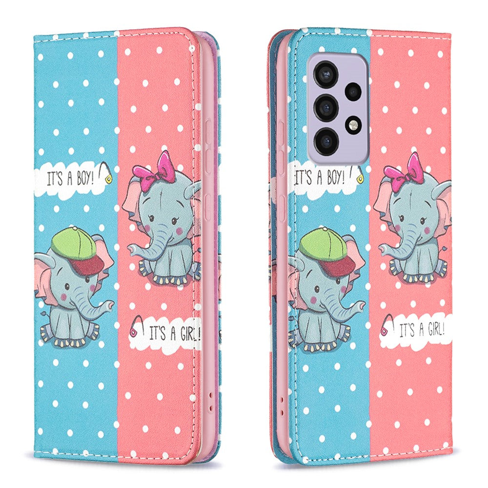 Samsung Galaxy A33 5G Mönstertryck PU-läderfodral Stativ Dold Magnetisk Adsorption Stötsäkert Flip-plånboksfodral