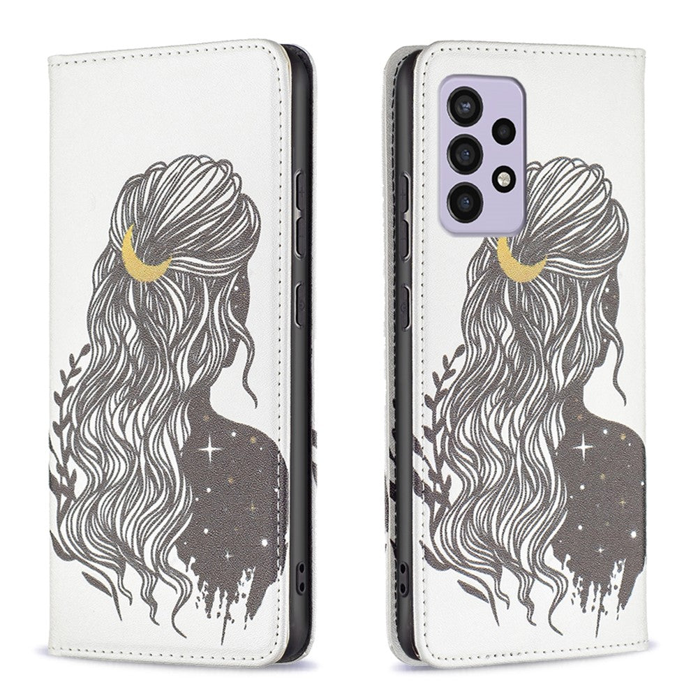Samsung Galaxy A33 5G Mönstertryck PU-läderfodral Stativ Dold Magnetisk Adsorption Stötsäkert Flip-plånboksfodral