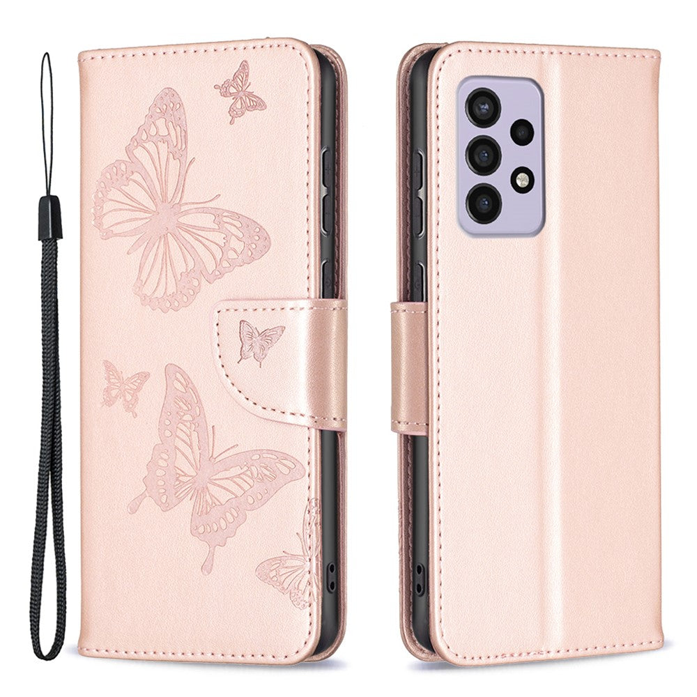 Samsung Galaxy A33 5G Stoppskyddande PU-läder med flera fjärilstryck, flipfodral, plånboksfodral, stativ