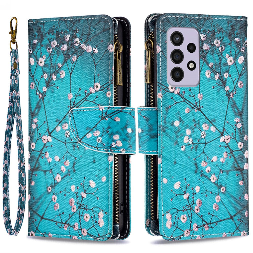 BF03 Lynlås Pung Cover til Samsung Galaxy A33 5G, Mønsterprint PU Læder Stand Funktion Flip Cover med Rem
