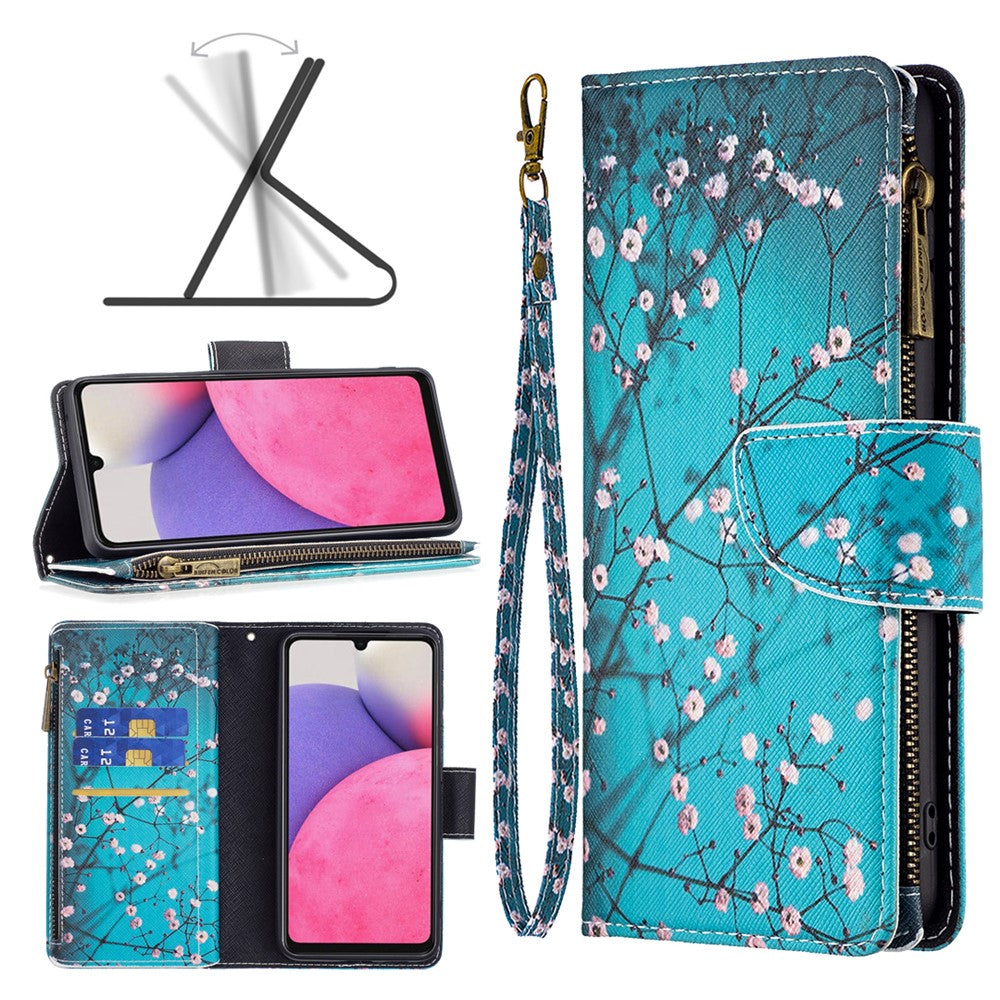 BF03 Lynlås Pung Cover til Samsung Galaxy A33 5G, Mønsterprint PU Læder Stand Funktion Flip Cover med Rem
