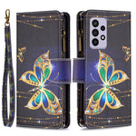 BF03 Plånboksfodral med dragkedja till Samsung Galaxy A33 5G, Mönstertryck PU-läder, Stativ, Flip-fodral med Rem