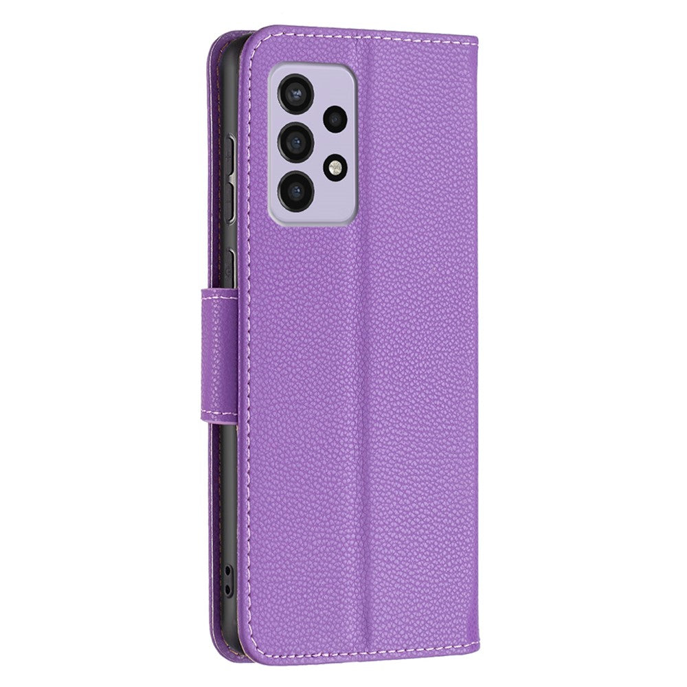 Samsung Galaxy A33 5G Litchitexturerat PU-läderfodral Plånbok Enfärgat Fallskyddande mobilfodral med Rem