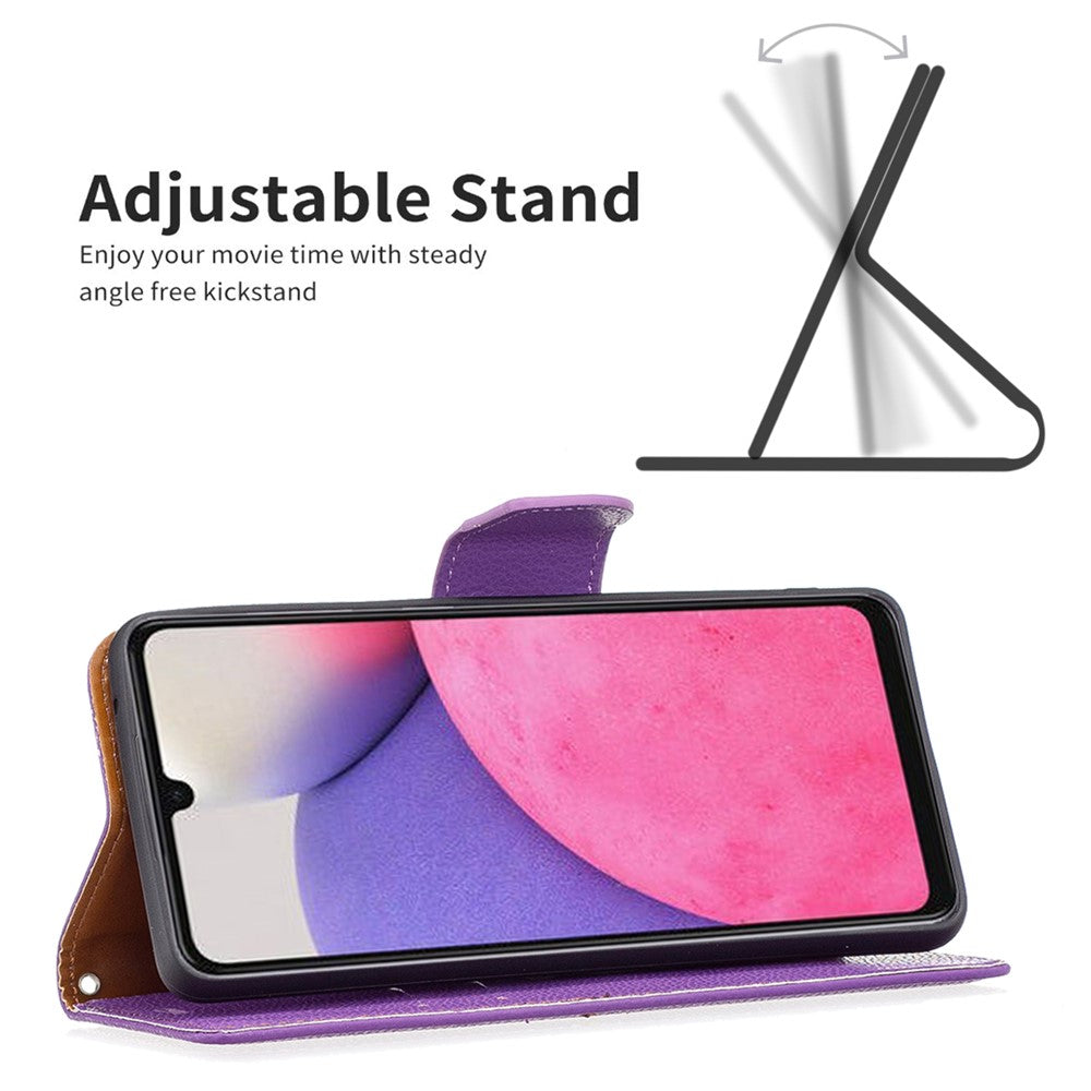 Samsung Galaxy A33 5G Litchitexturerat PU-läderfodral Plånbok Enfärgat Fallskyddande mobilfodral med Rem
