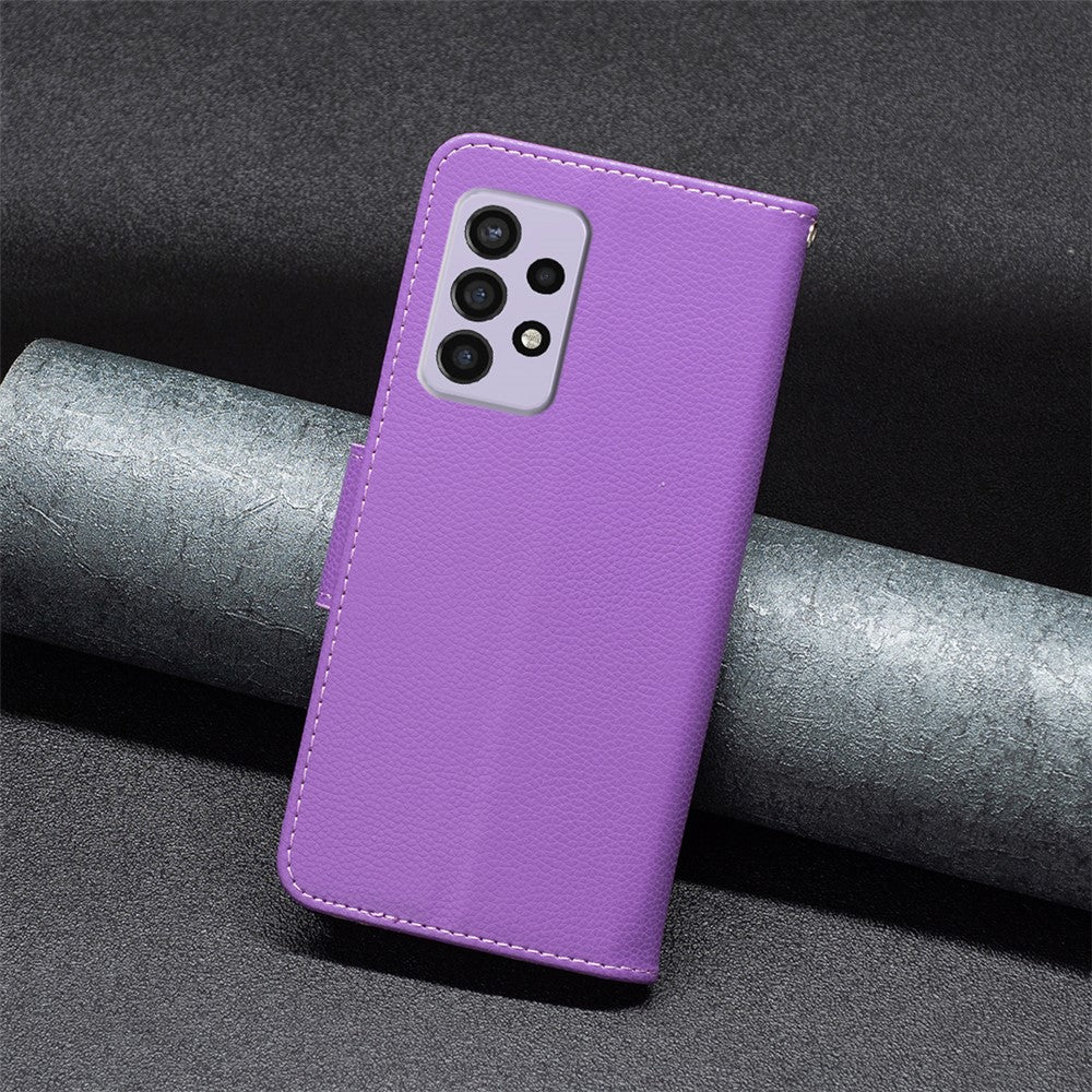 For Samsung Galaxy A33 5G Litchi Texture PU Leather Phone Case Wallet Solid Color Anti-fall Phone Cover with Strap