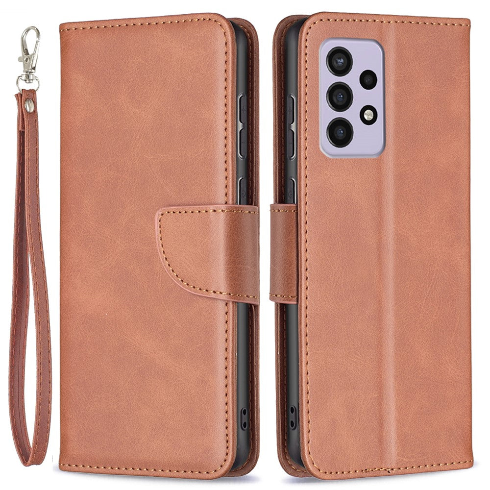 For Samsung Galaxy A33 5G Textured PU Leather Full Protective Wallet Stand Phone Cover with Strap