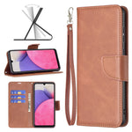 For Samsung Galaxy A33 5G Textured PU Leather Full Protective Wallet Stand Phone Cover with Strap