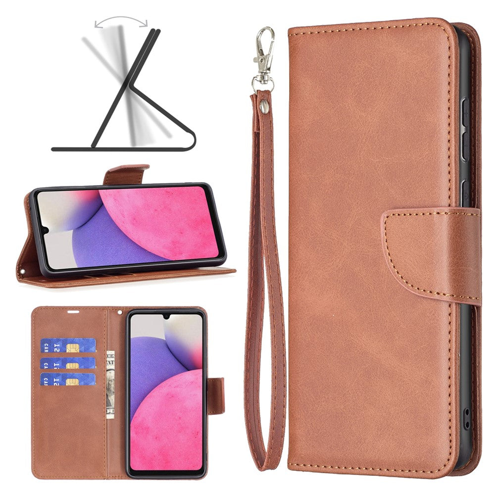 For Samsung Galaxy A33 5G Textured PU Leather Full Protective Wallet Stand Phone Cover with Strap