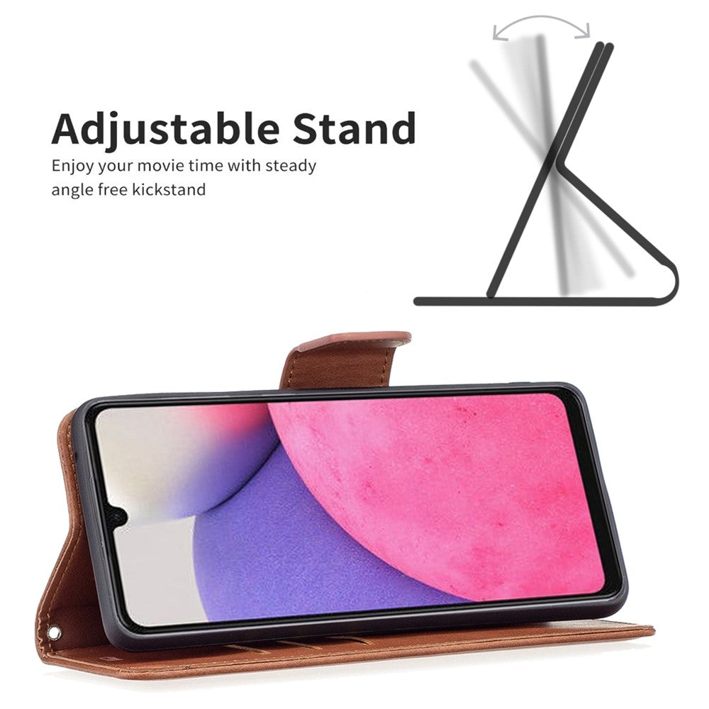 For Samsung Galaxy A33 5G Textured PU Leather Full Protective Wallet Stand Phone Cover with Strap