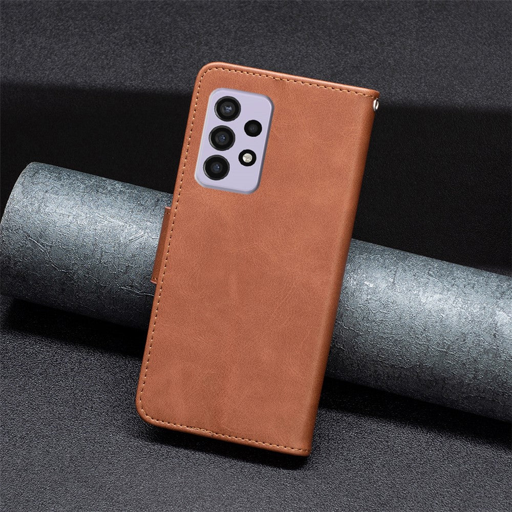 For Samsung Galaxy A33 5G Textured PU Leather Full Protective Wallet Stand Phone Cover with Strap