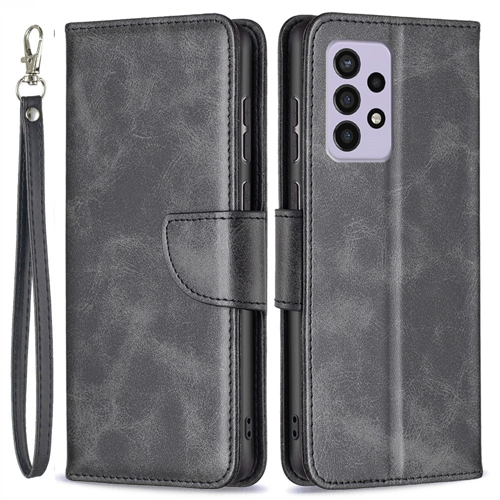 For Samsung Galaxy A33 5G Textured PU Leather Full Protective Wallet Stand Phone Cover with Strap