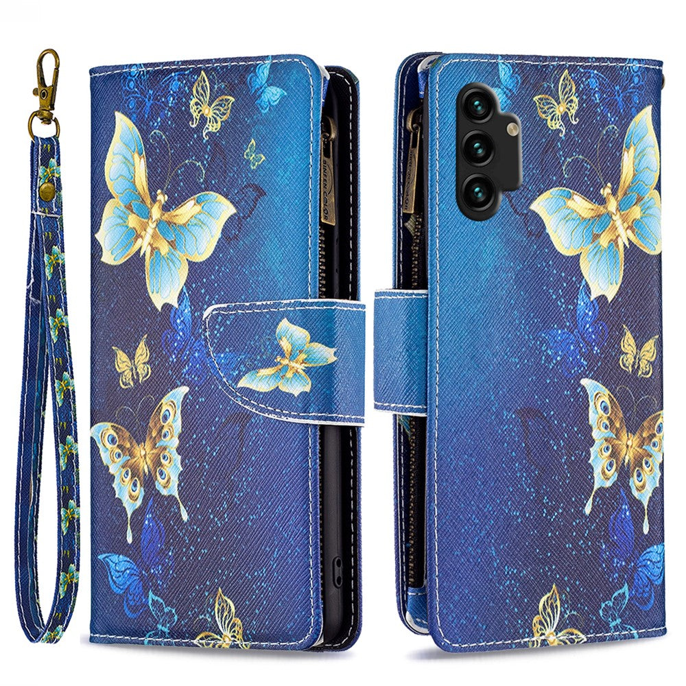 BF03 Pattern Printing Phone Case for Samsung Galaxy A13 4G / A13 5G / A04 4G (164.4mm) PU Leather Zipper Wallet Stand with Strap