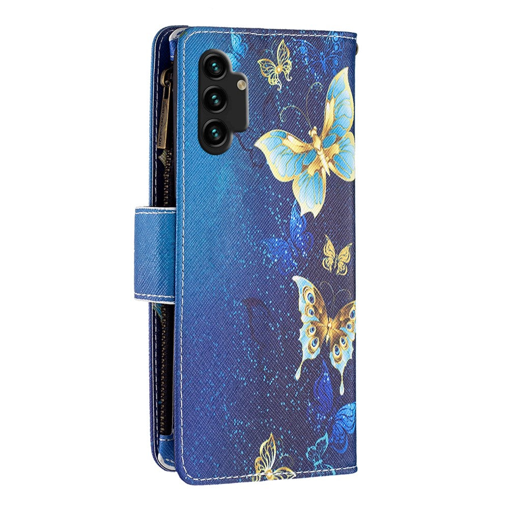 BF03 Pattern Printing Phone Case for Samsung Galaxy A13 4G / A13 5G / A04 4G (164.4mm) PU Leather Zipper Wallet Stand with Strap