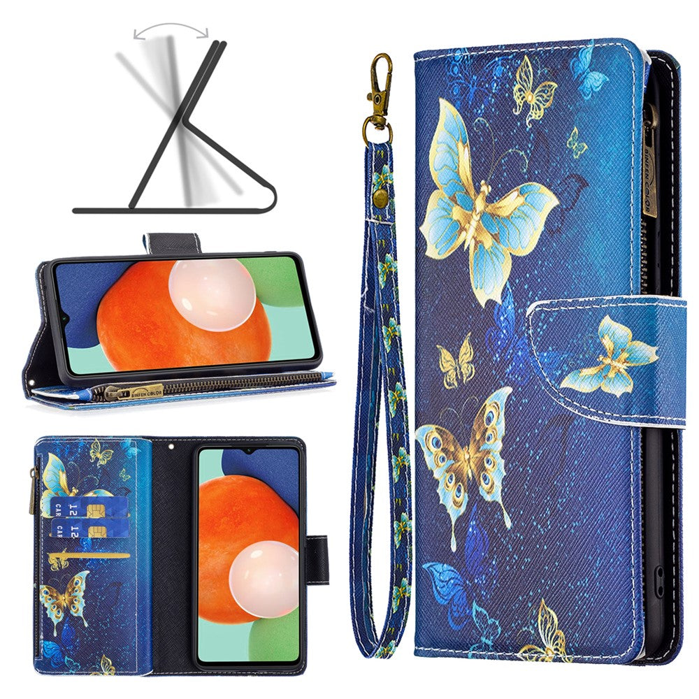 BF03 Pattern Printing Phone Case for Samsung Galaxy A13 4G / A13 5G / A04 4G (164.4mm) PU Leather Zipper Wallet Stand with Strap