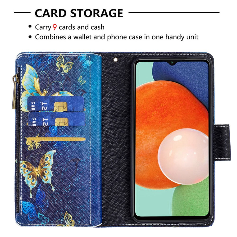 BF03 Pattern Printing Phone Case for Samsung Galaxy A13 4G / A13 5G / A04 4G (164.4mm) PU Leather Zipper Wallet Stand with Strap