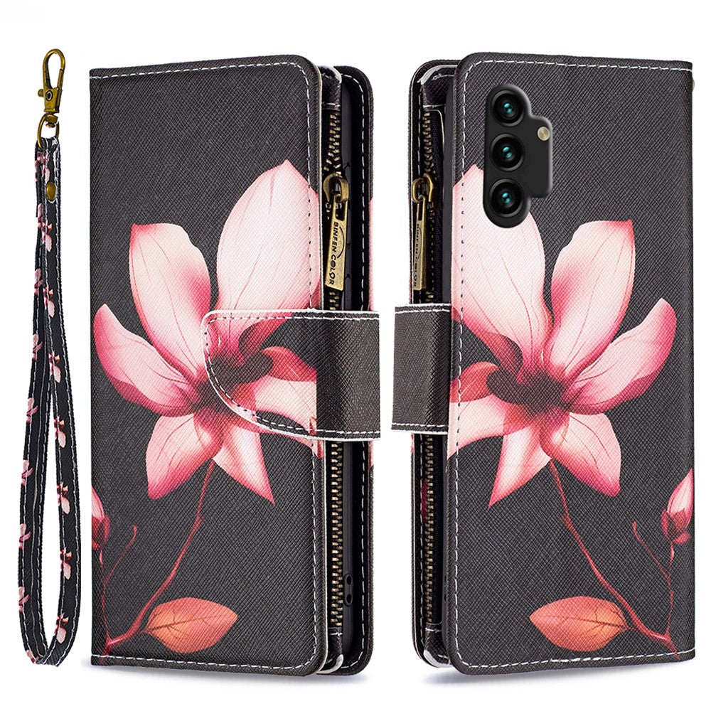 BF03 Pattern Printing Phone Case for Samsung Galaxy A13 4G / A13 5G / A04 4G (164.4mm) PU Leather Zipper Wallet Stand with Strap