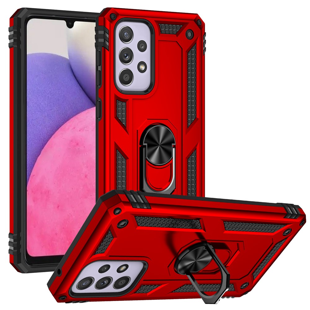 For Samsung Galaxy A33 5G Military Grade Drop-Proof Hybrid Phone Case with Integrated Ring Kickstand