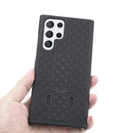 Vävd texturerad bältesklämma, stödfodral för Samsung Galaxy S22 Ultra 5G, PC + TPU hybridskal med glidande fodral