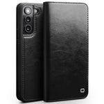 QIALINO for Samsung Galaxy S22+ 5G Folio Flip Stand Design Anti-Fall Genuine Leather Mobile Phone Case with Wallet